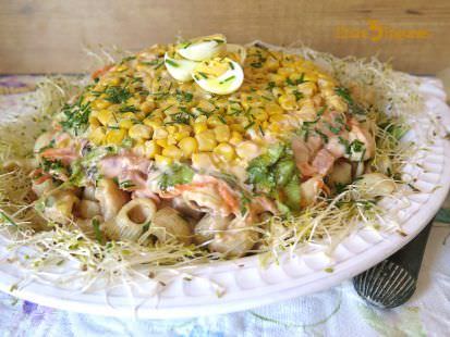 Receta Ensalada de Pasta Corta con Vegetales y Salsa Rosa