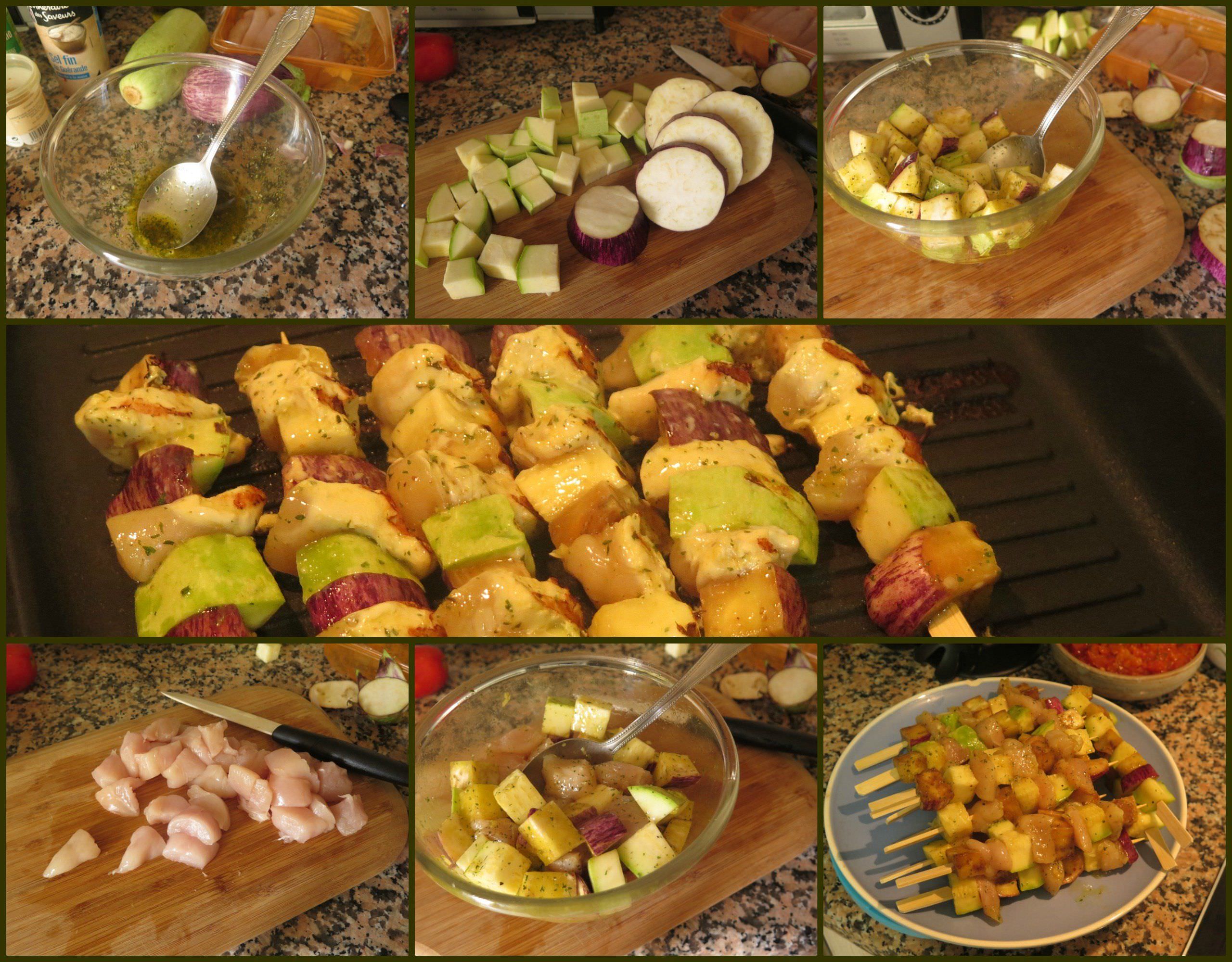Pasos Brochetas de Pollo a la Plancha con Verduras Marinadas
