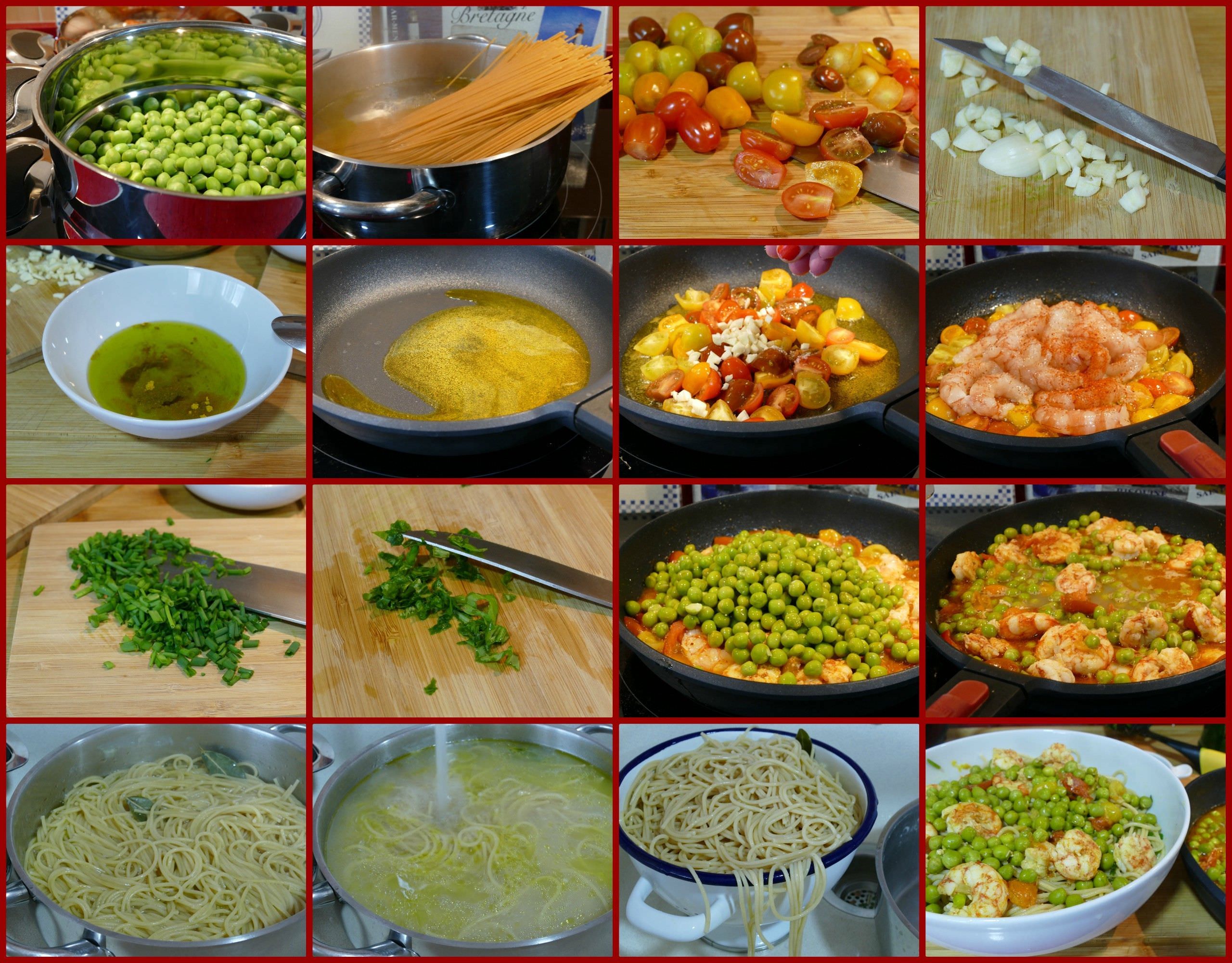 Pasos Espaguetis Integrales con Gambas y Tomates Cherry al Curry