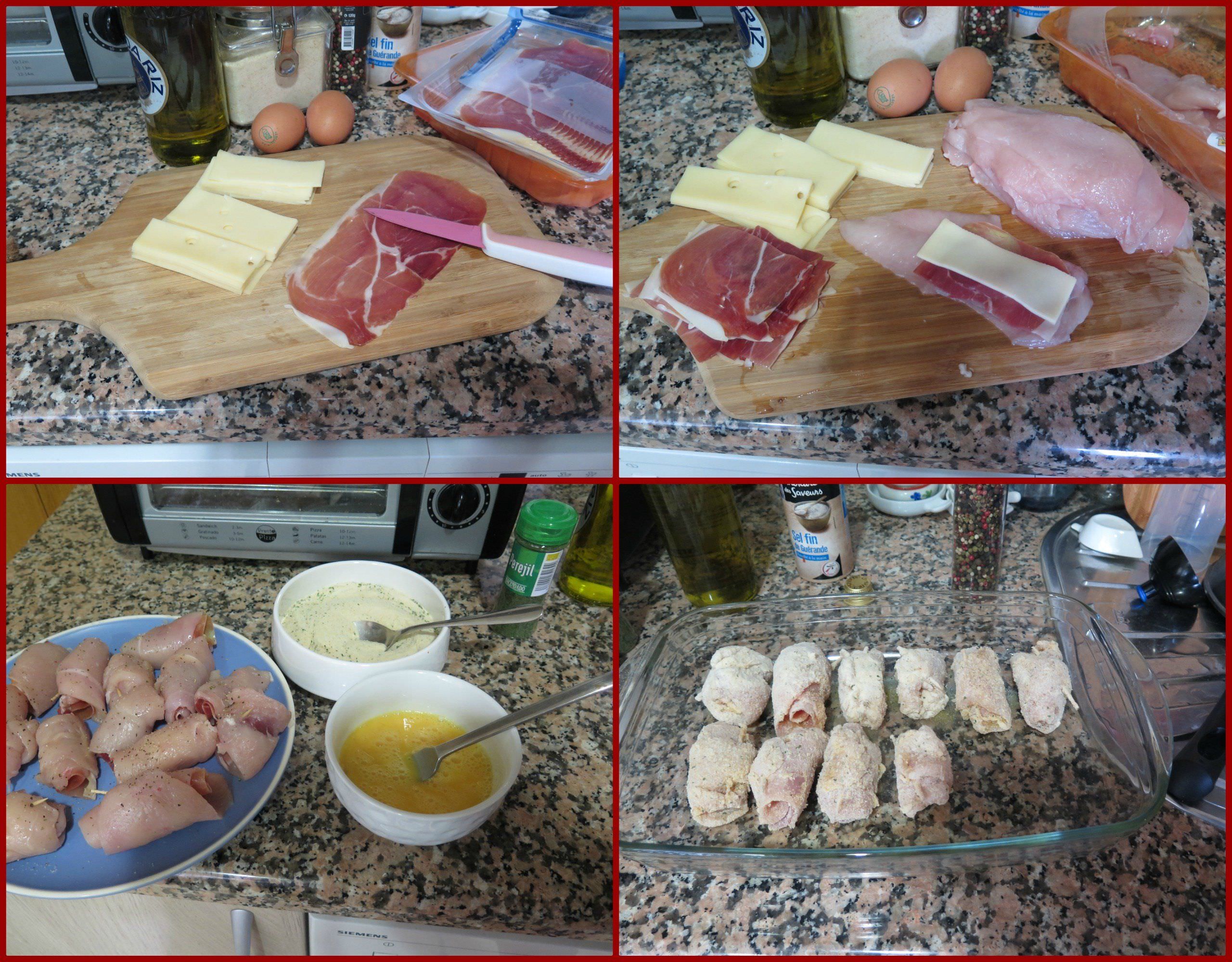 Pasos Rollitos de Pollo al Horno Rellenos de Jamón Serrano y Queso