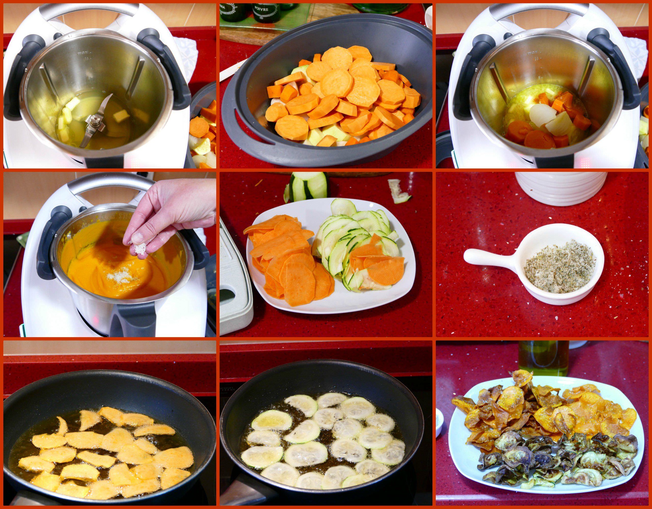 Pasos Crema de Batata con Chips de Batata y Calabacín Pasos Crema de Batata con Chips de Batata y Calabacín