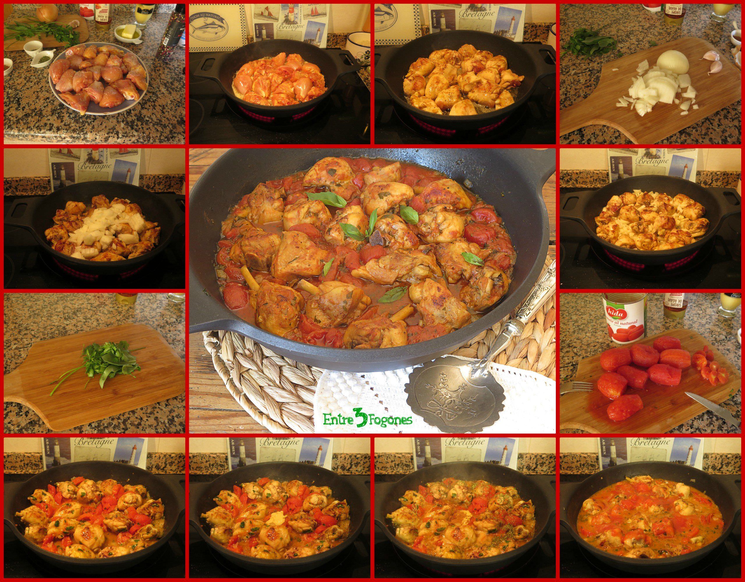 Pasos Guisado de Pollo con Salsa de Tomate a la Canela