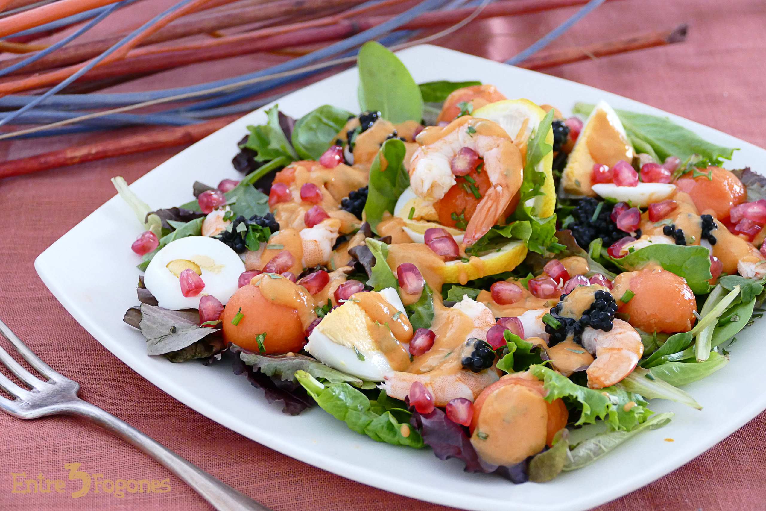 Ensalada de Langostinos con Vinagreta de Papaya Receta Ensalada de Langostinos con Vinagreta de Papaya