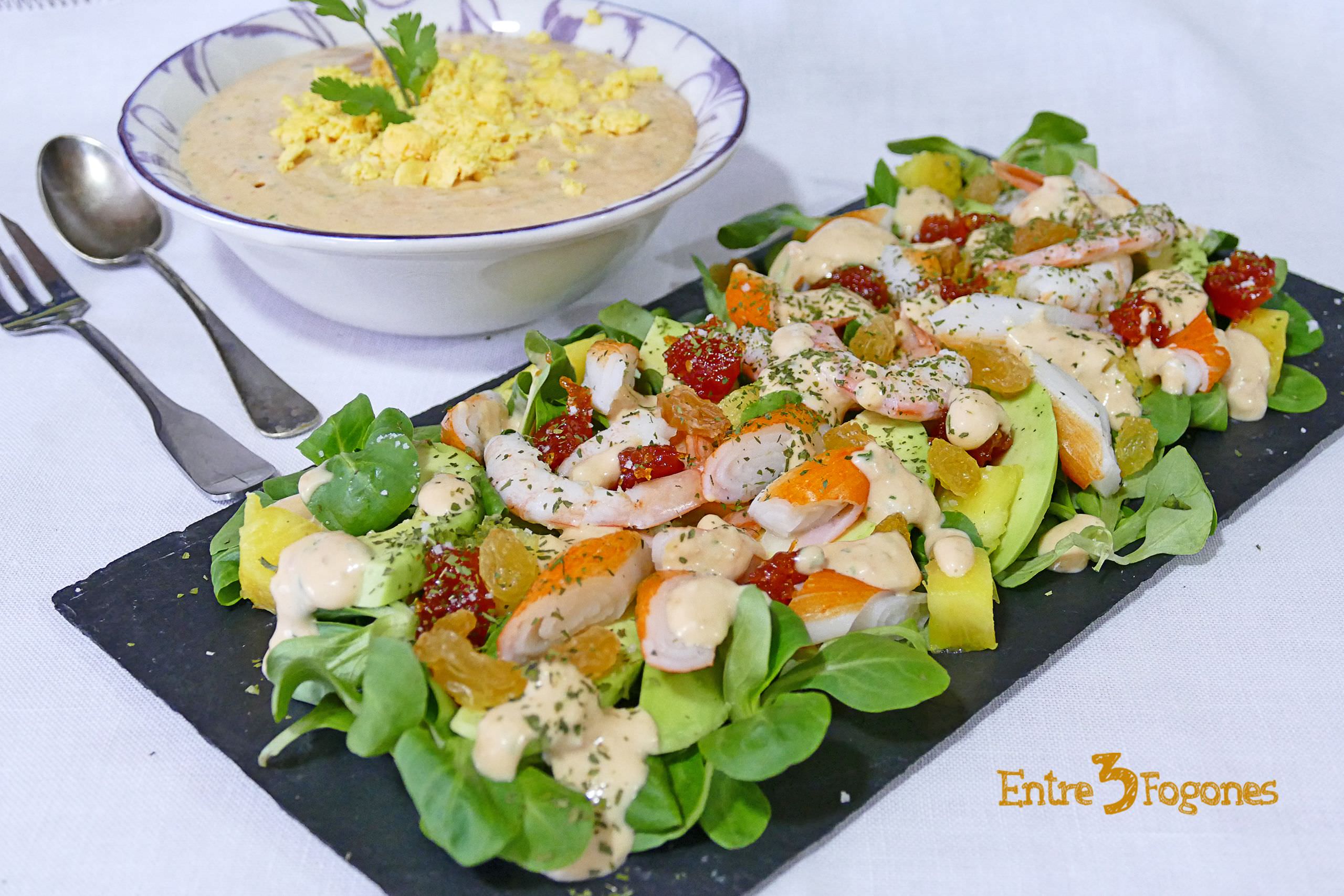 Ensalada de Gambas y Aguacate con Salsa Mil Islas