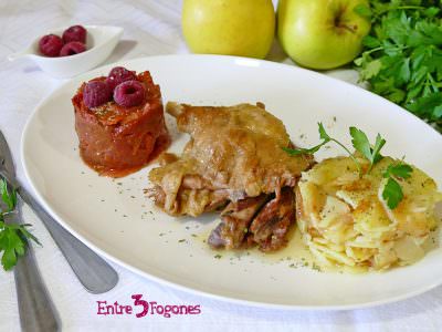 Confit de Pato con Patatas y Frambuesas al Oporto