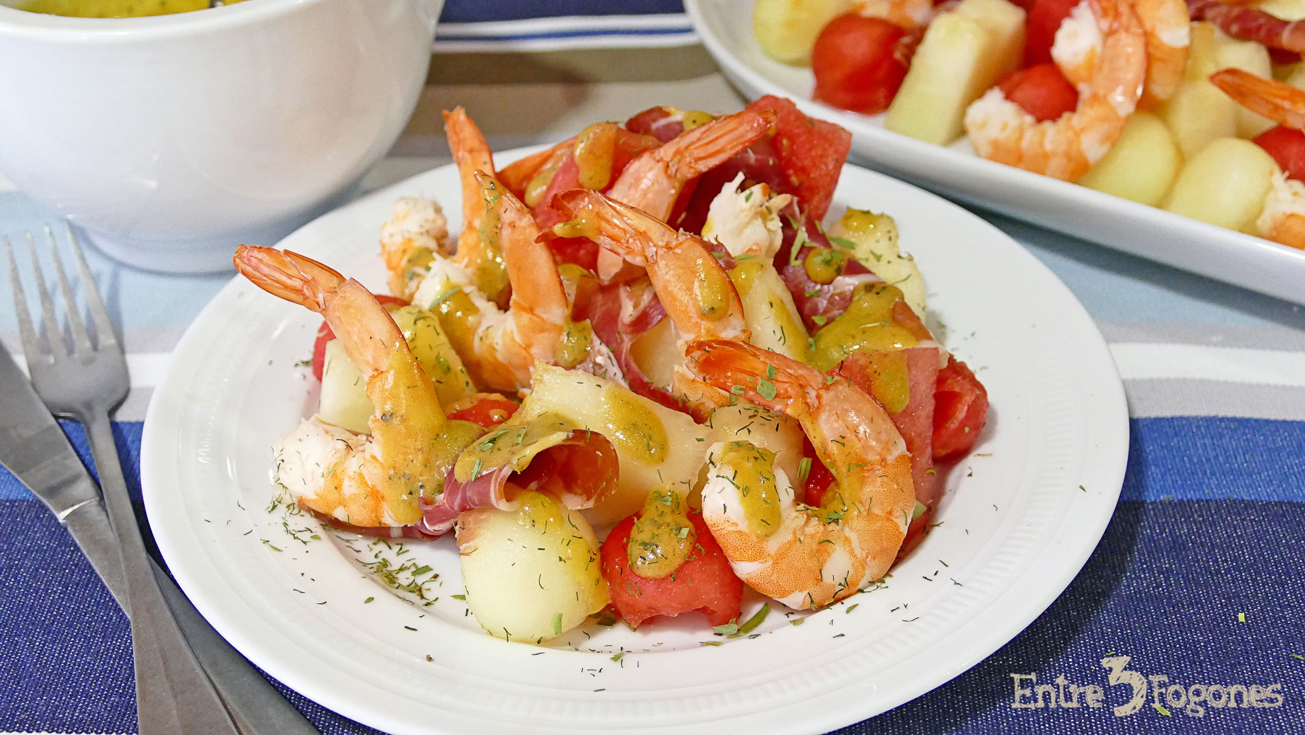 Ensalada de Melón con Jamón y Langostinos