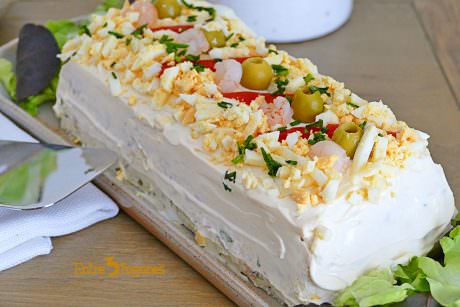 Pastel Frío de Gambas y Cangrejo con Pan de Molde
