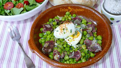 Guisantes Frescos con Huevo Mollet y Mollejas de Pato