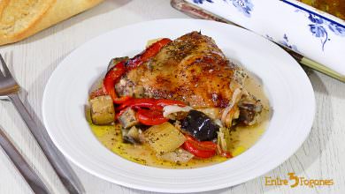 Pollo al Horno con Verduras y Vino Blanco