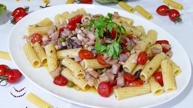 Ensalada de Pasta Fría con Berenjena y Tomate