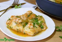 Lomos de Merluza con Gambas en Salsa de Manzana