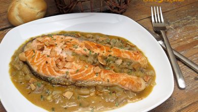 Salmón a la Sidra en Salsa de Setas