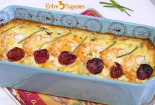 Pastel de Puerros y Calabacín con Langostinos