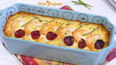 Pastel de Puerros y Calabacín con Langostinos
