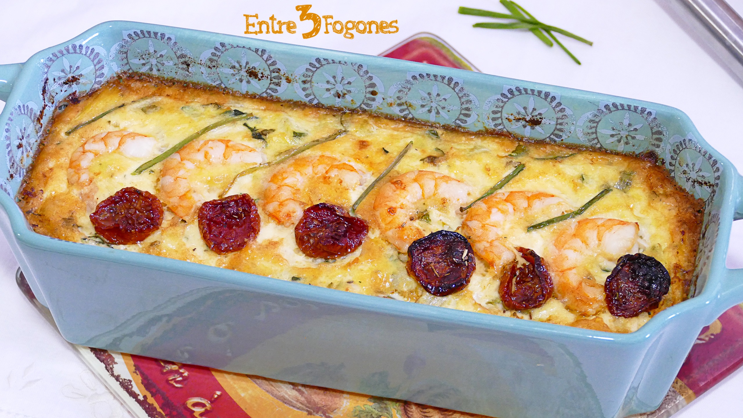 Pastel de Puerros y Calabacín con Langostinos