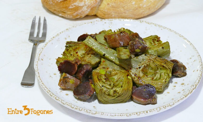 Alcachofas Salteadas con Mollejas de Pato Confitadas