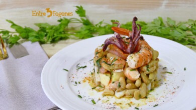 Receta Ensalada de Verdinas con Langostinos y Manzana con Salmón
