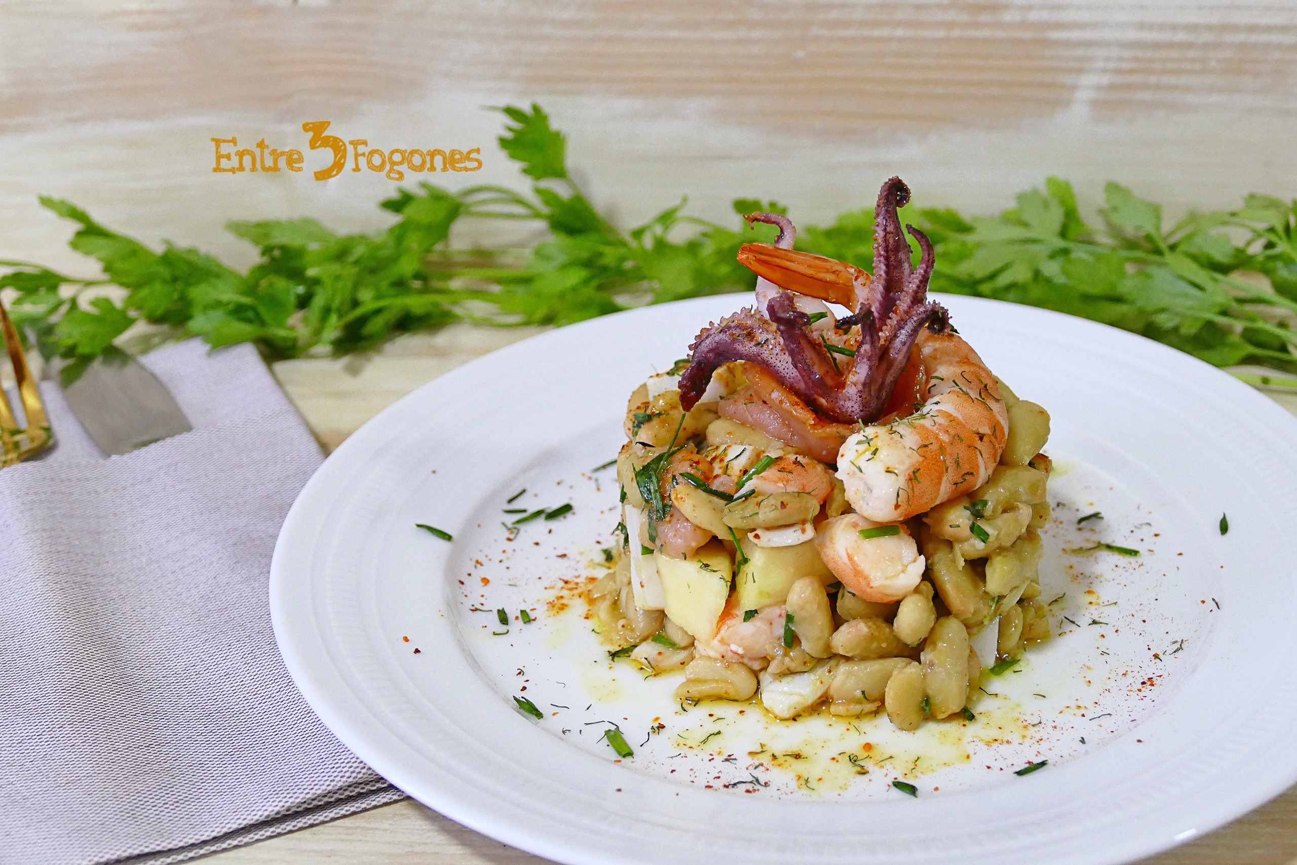 Receta Ensalada de Verdinas con Langostinos y Manzana con Salmón Receta Ensalada de Verdinas con Langostinos y Manzana con Salmón