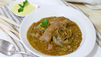 Lentejas con Alcachofas y Codorniz