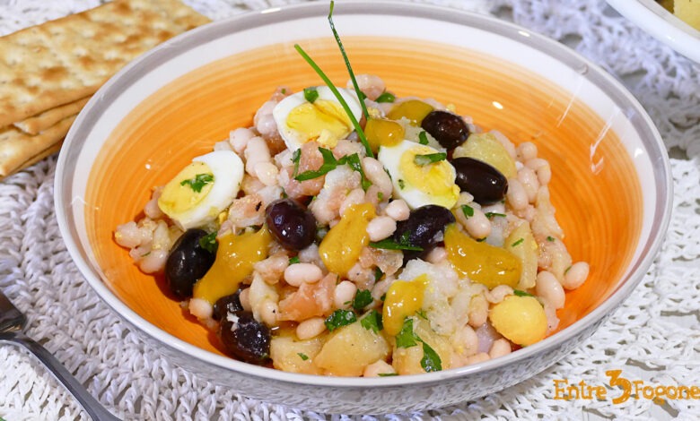 Ensalada Fría de Judías Blancas con Bacalao y Salmón Ahumado