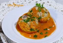 Patatas en Salsa Rellenas de Carne