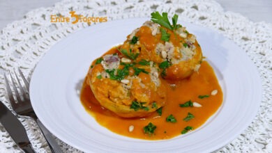 Patatas en Salsa Rellenas de Carne