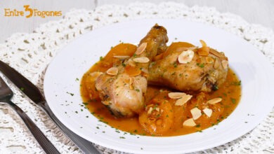 Jamoncitos de Pollo en Salsa de Mostaza con Albaricoques y Almendra