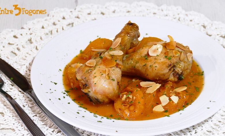 Jamoncitos de Pollo en Salsa de Mostaza con Albaricoques y Almendra