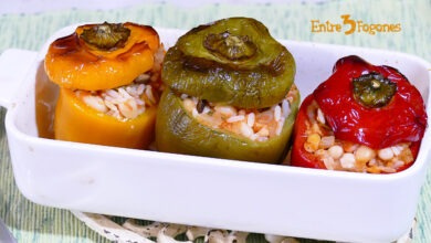 Pimientos Rellenos de Arroz con Judías Blancas y Pescados Ahumados