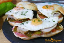 Tostas de Pimientos Verdes con Huevo Frito y Lomo de Orza
