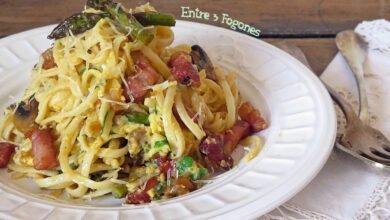 Tallarines a la Carbonara con Verduras