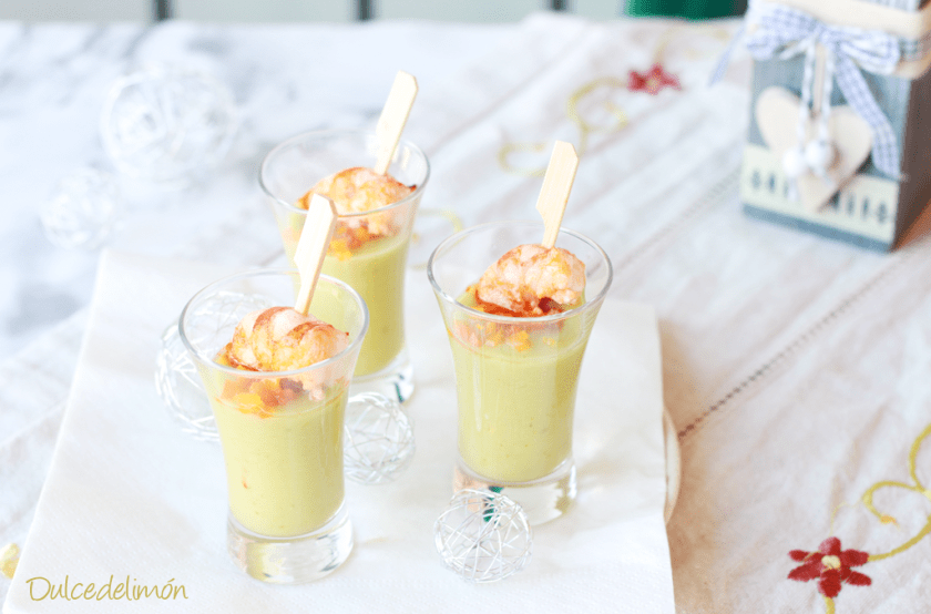 Crema de Aguacate con Gambas Picantes Crema de Aguacate con Gambas Picantes
