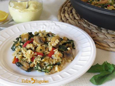 Arroz con Bacalao , Champiñones y Espinacas Arroz con Bacalao , Champiñones y Espinacas