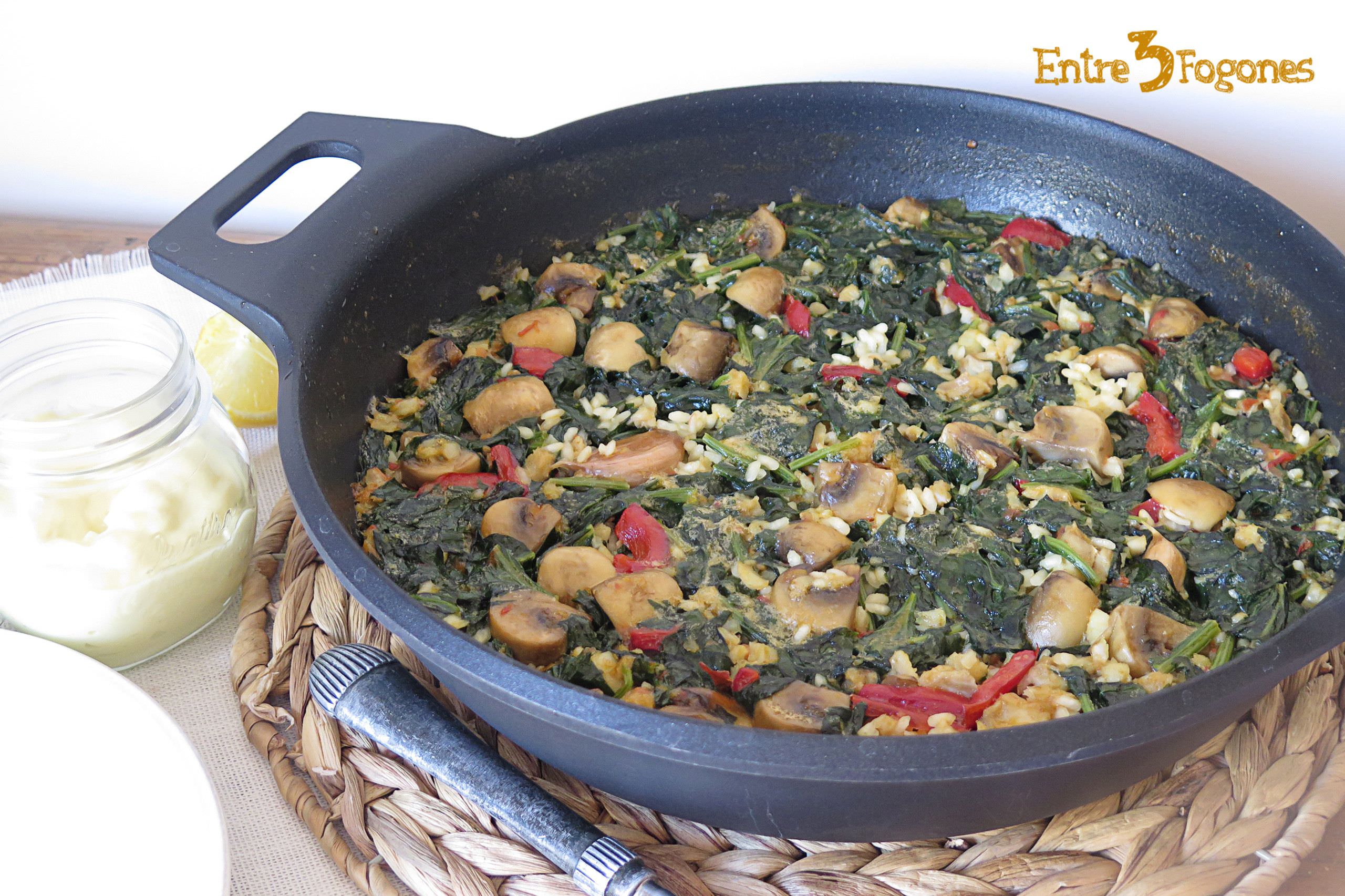 Receta Arroz con Bacalao , Champiñones y Espinacas