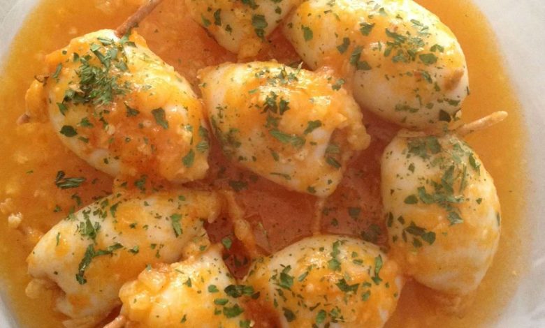Calamares rellenos de gambas