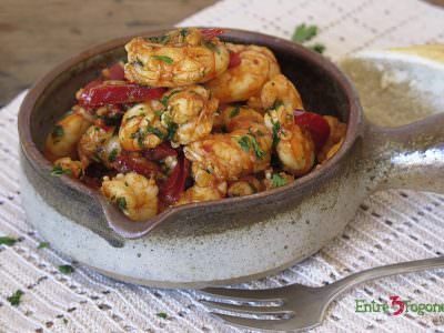 Cazuela de Gambas con Pimiento Rojo al Pimentón de la Vera
