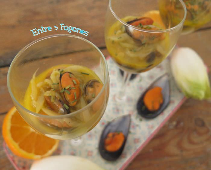 Endivias Salteadas con Mejillones al Aroma de Naranja y Miel