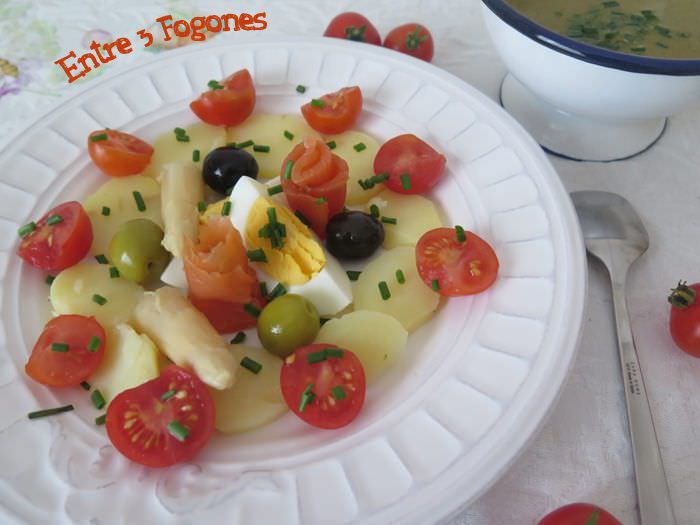 Ensalada de Patatas y Salmón marinado con aliño de anchoas