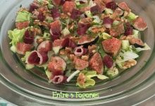 Ensalada de lechuga iceberg con higos violetas y jamón de pato