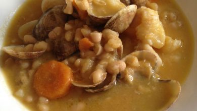 Habichuelas con almejas y rape