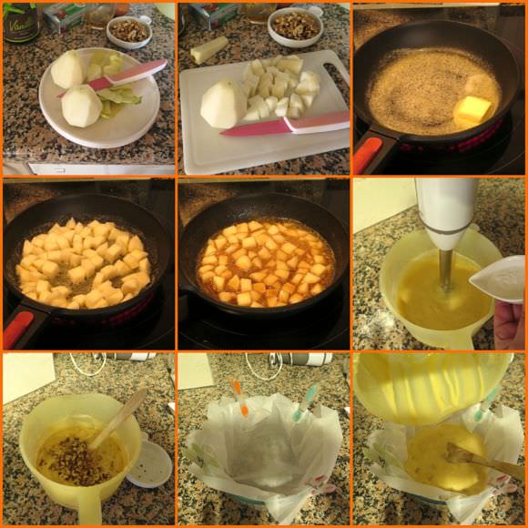 Pasos Bizcocho de Nueces con Peras Caramelizadas