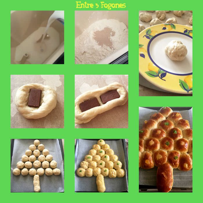 Pasos Árbol de Navidad de Brioche con Onza de Chocolate y Fruta Deshidratada