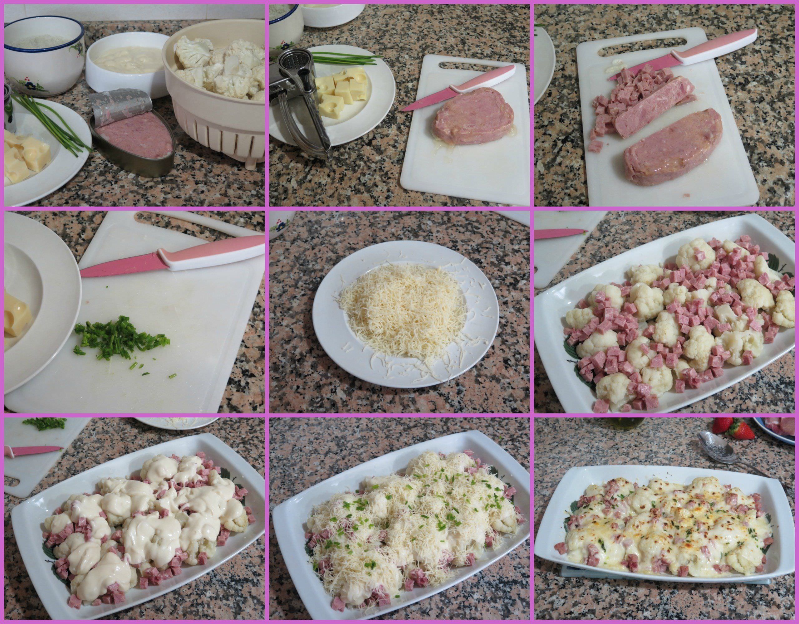 Pasos Coliflor Gratinada con Bechamel, Jamón Dulce y Queso