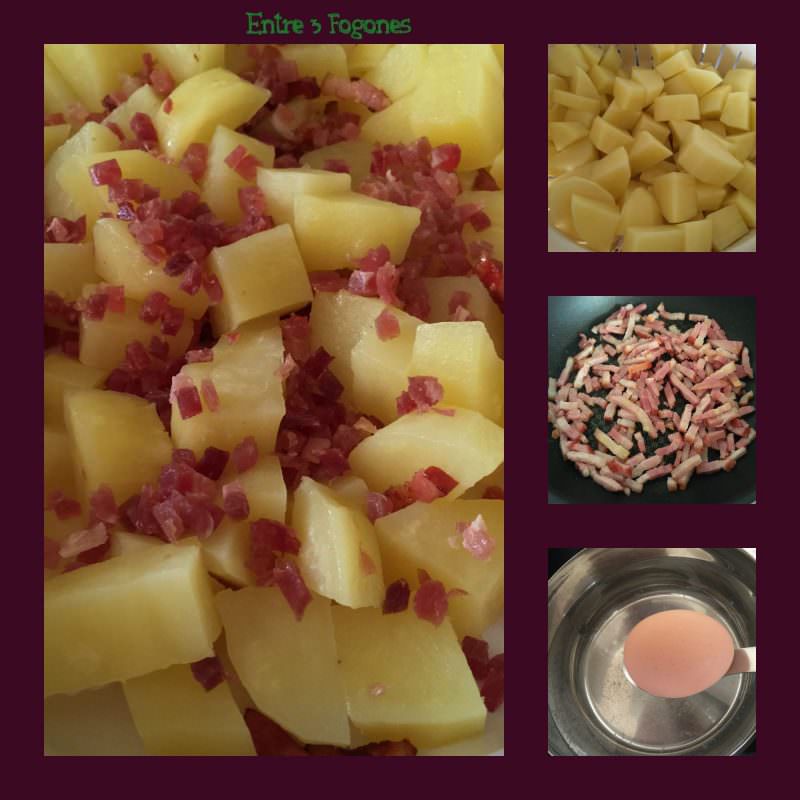 Pasos Ensalada de Patatas con Bacon, Calabacín y Huevo Mollet