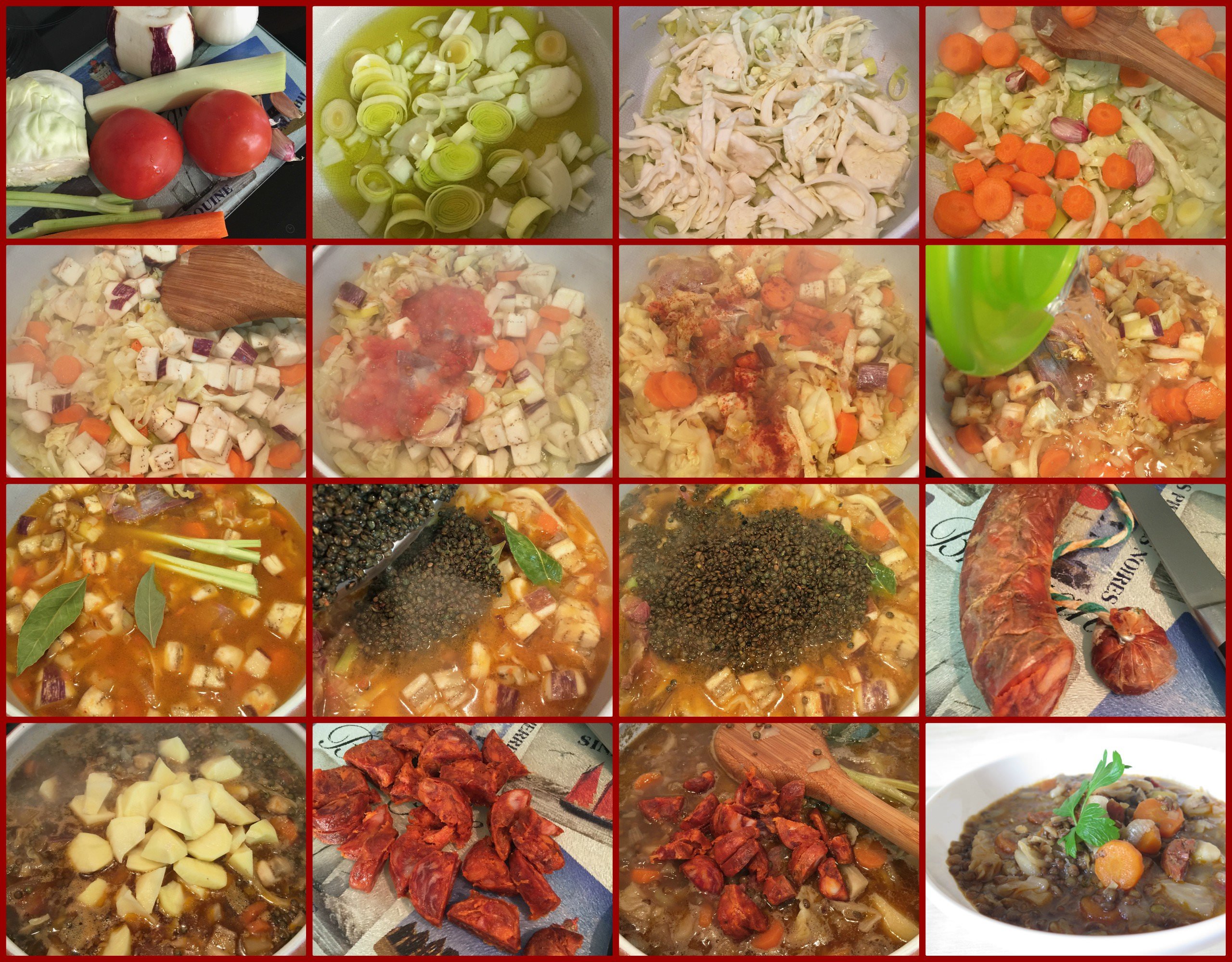 Pasos Guiso de Lentejas Estofadas con Verdura y Chorizo Ibérico