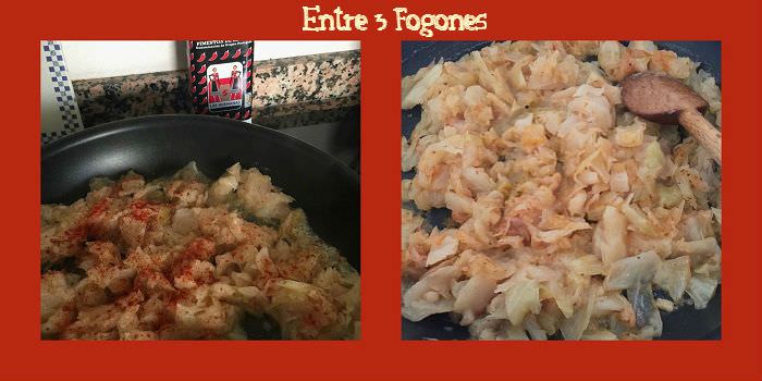 Pie de patata y codillos de cerdo con guarnición de col al pimentón de la Vera Pie de patata y codillos de cerdo con guarnición de col al pimentón de la Vera