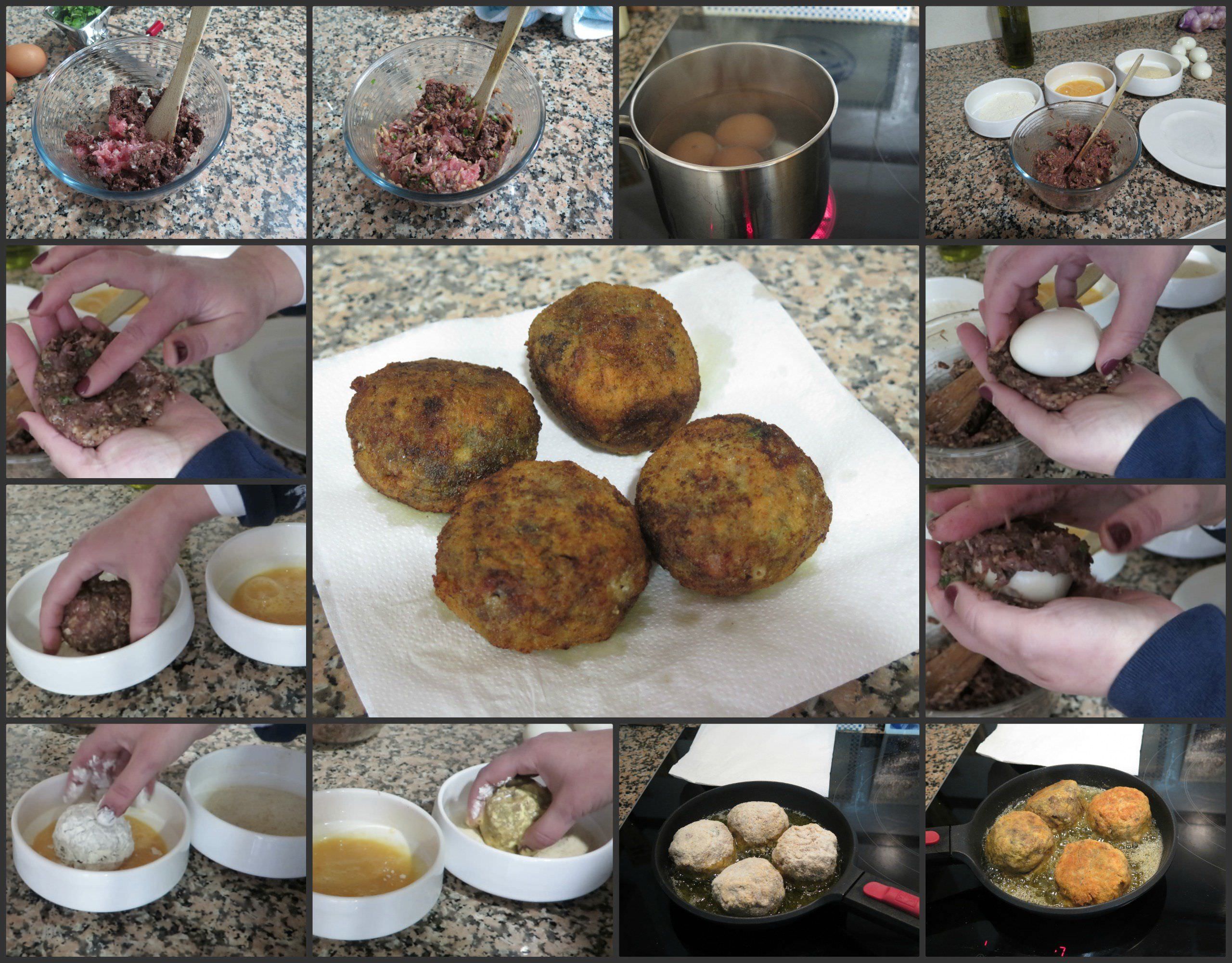 Pasos Huevos Escoceses con Morcilla y Manzana