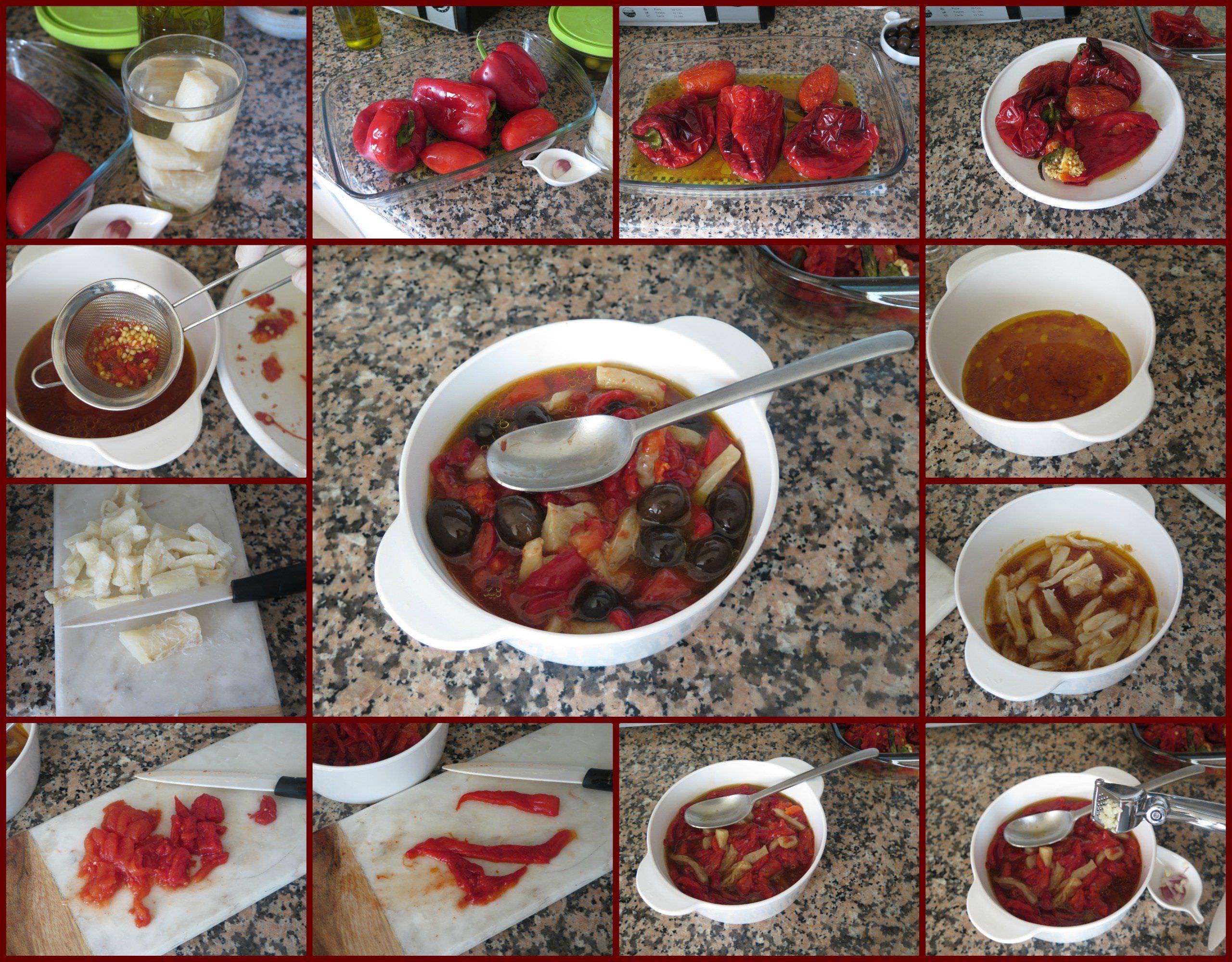 Pasos Mojete de Pimientos Rojos Asados con Bacalao