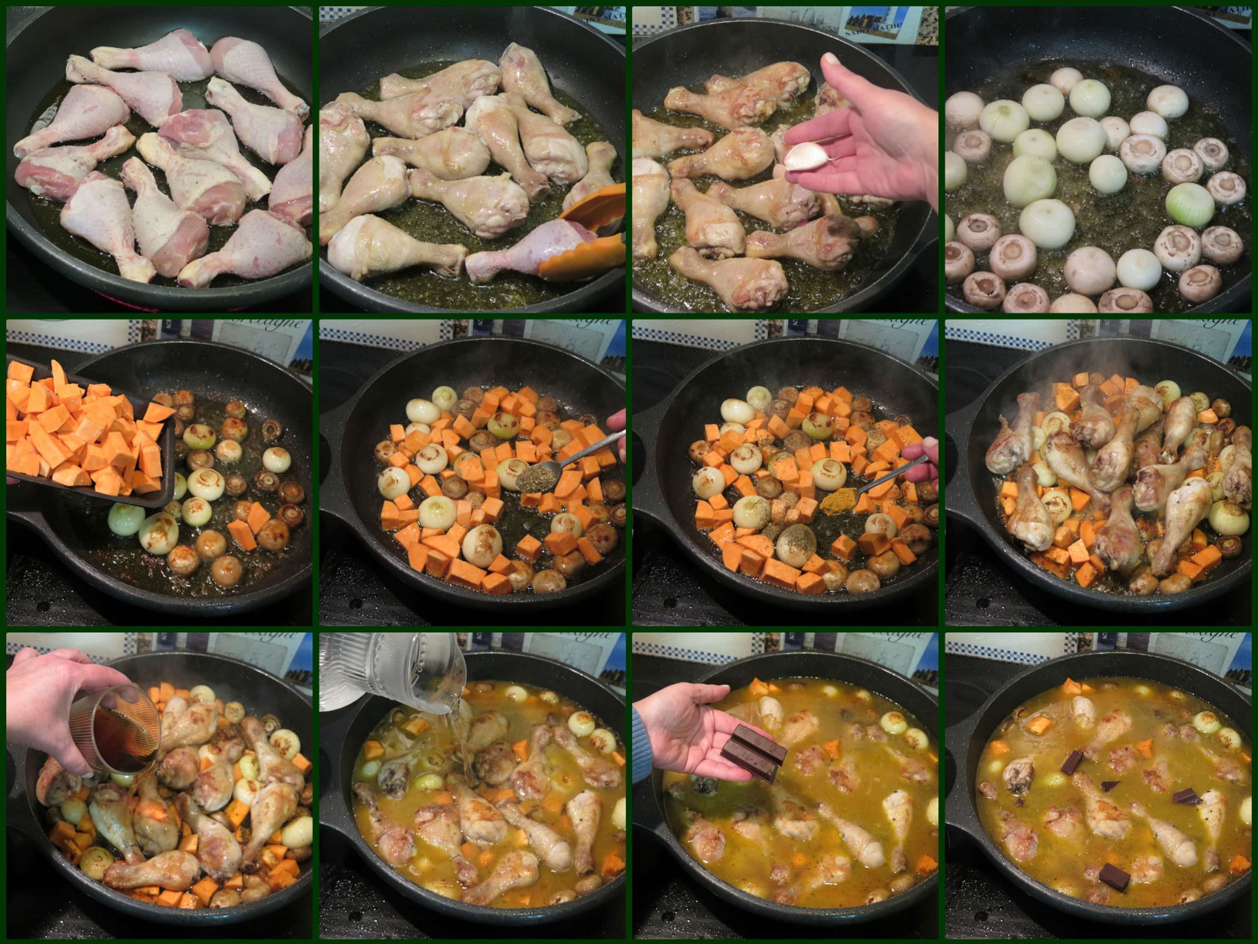 Pasos Muslos de Pollo en Salsa con Batata y Chocolate Pasos Muslos de Pollo en Salsa con Batata y Chocolate
