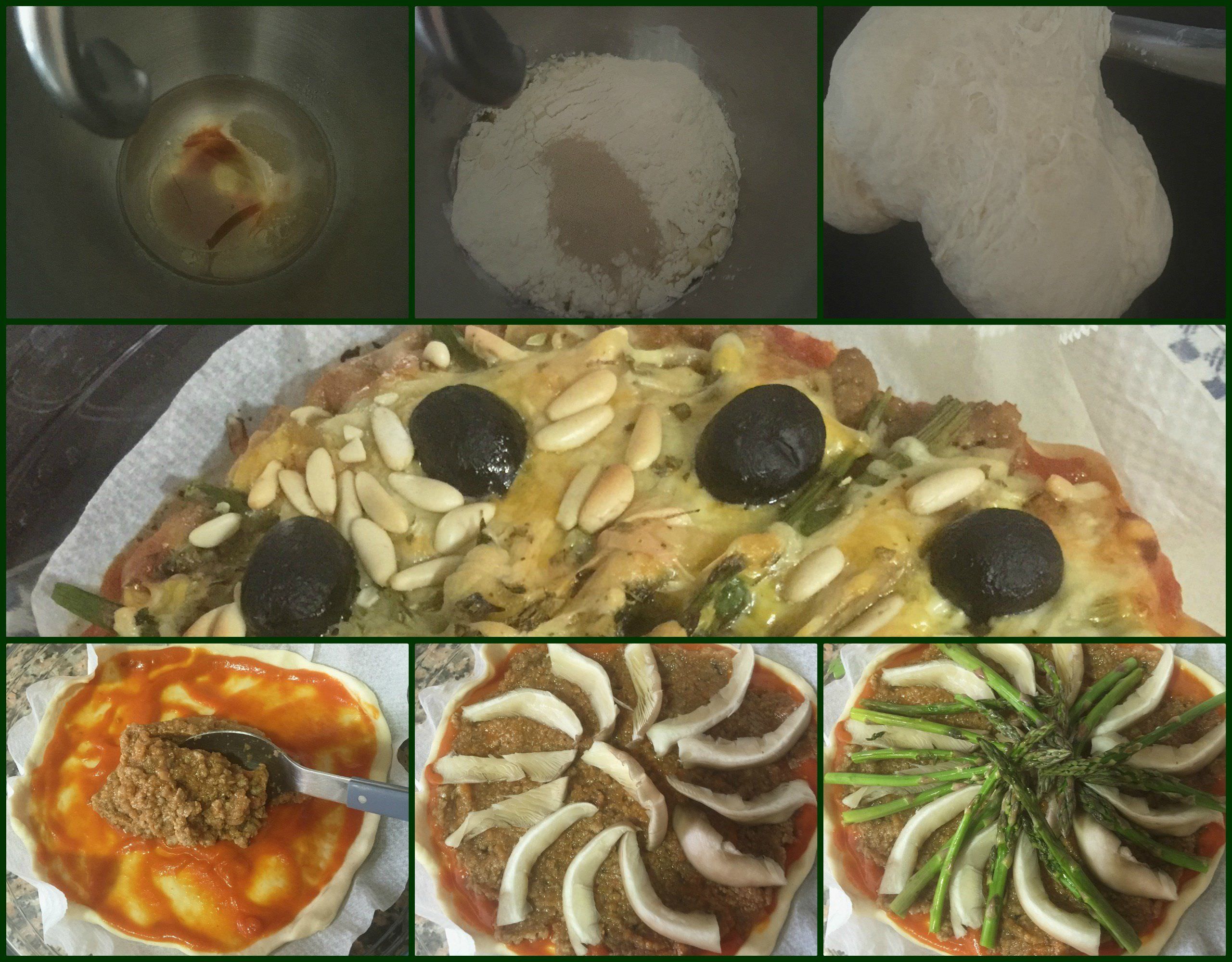 Pasos Pizza Boloñesa con Setas y Espárragos Verdes